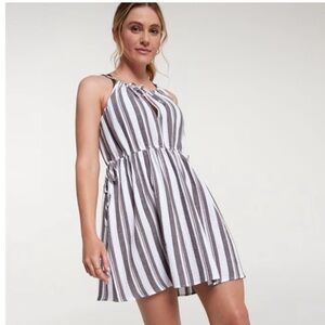 NWT Calia Carrie Underwood Variegated Stripe Split Neck Halter Coverup Pockets S
